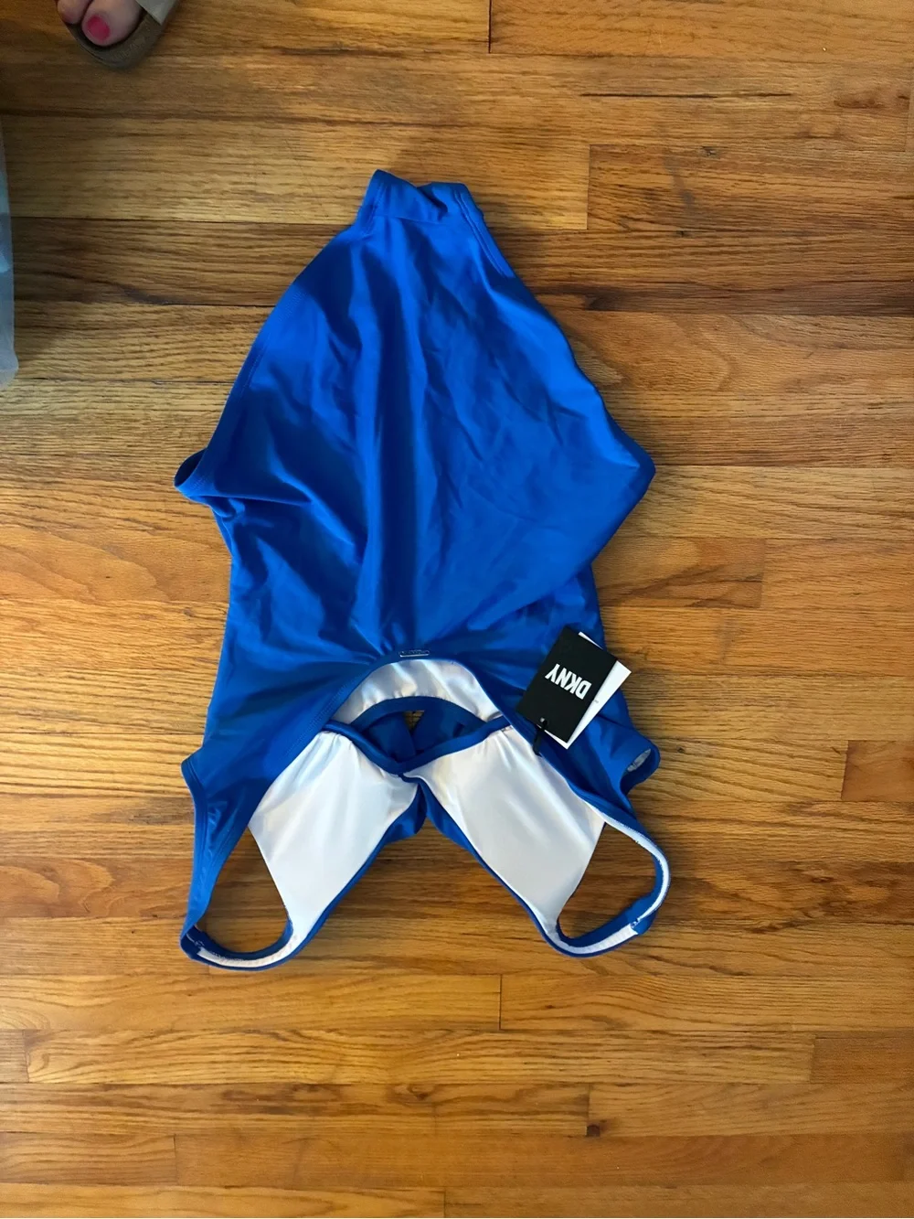 DKNY Royal Blue Twist Front One-Piece Swimsuit Size 10 , New With Tags. - Picture 3 of 4